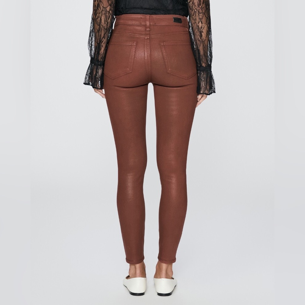 Paige Vertugo Hoxton Ankle Crop Luxe Coating Faux Leather Look Denim Jeans Red